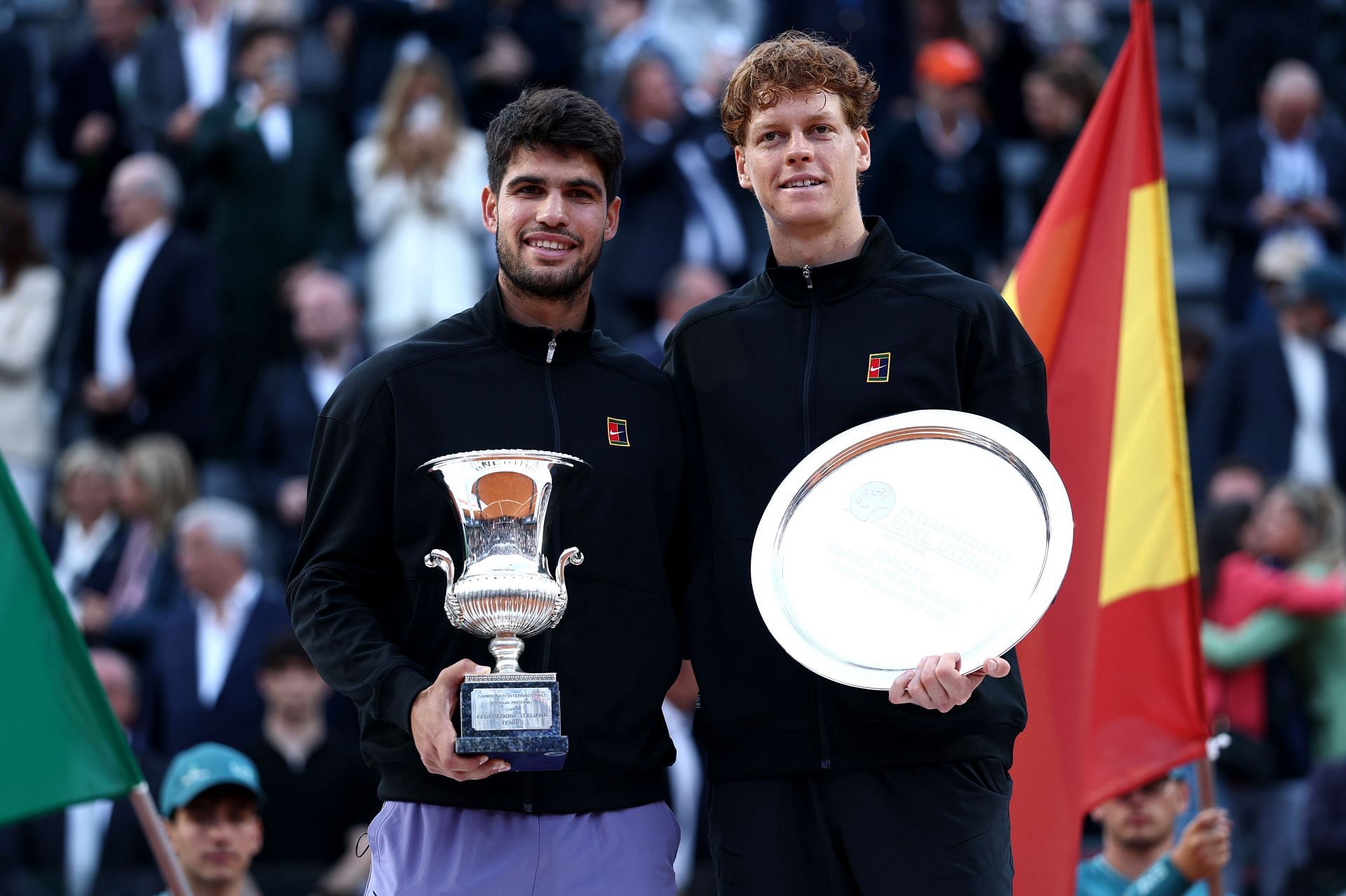 Carlos Alcaraz and Jannik Sinner at the 2025 Italian Open - Source: Getty